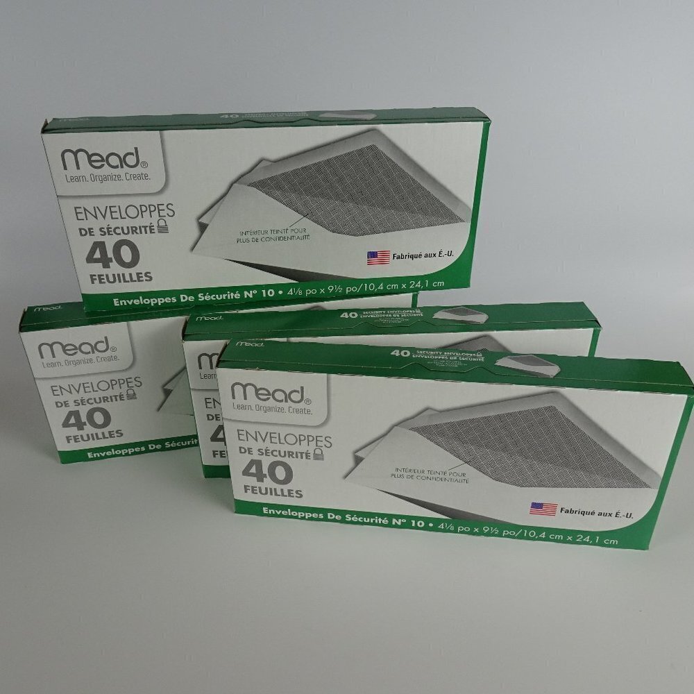 4 Boxes MEAD #10 WHITE Security Envelopes 40 each